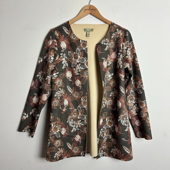 NWOT Naturals D&CO Brown Floral Autumn Leaf Faux Suede Softshell Jacket XS - Picture 1 of 8